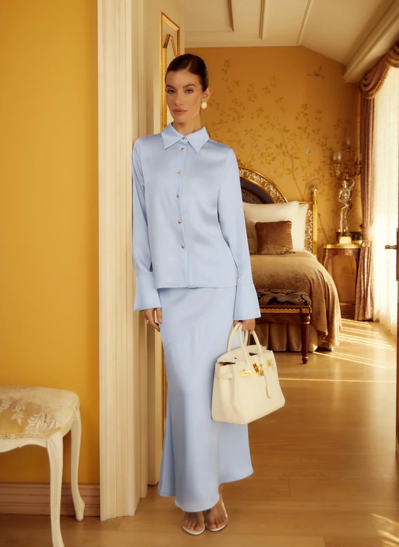 Lichi Satin shirt with golden buttons
